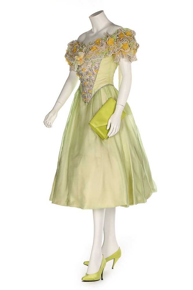 Lot 43 - A bespoke embellished lime-green organza dress,...