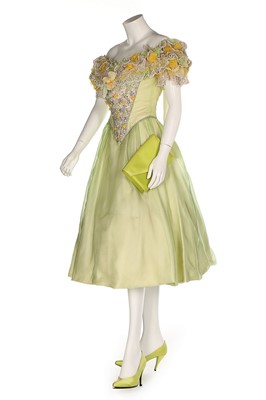 Lot 43 - A bespoke embellished lime-green organza dress,...
