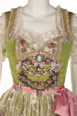 Lot 43 - A bespoke embellished lime-green organza dress,...