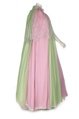 Lot 46 - A bespoke pink and green chiffon evening...
