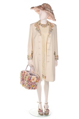 Lot 51 - A bespoke ivory crêpe summer ensemble, 1990s,...