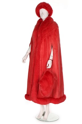 Lot 58 - A tomato-red mink evening cape, probably 1990s,...