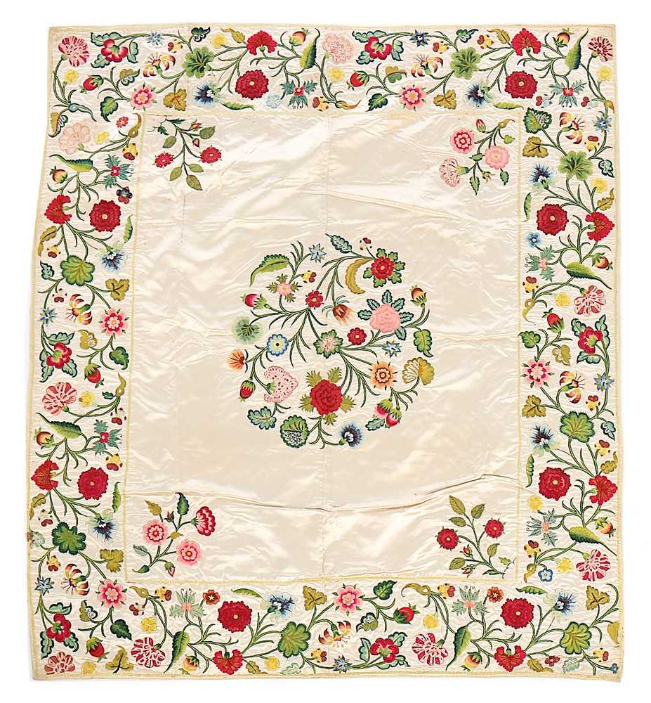 Lot 145 - A fine embroidered satin cover, English,...