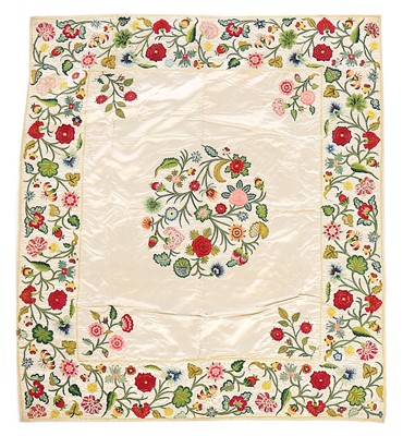 Lot 145 - A fine embroidered satin cover, English,...