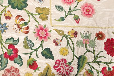 Lot 145 - A fine embroidered satin cover, English,...