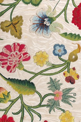 Lot 145 - A fine embroidered satin cover, English,...