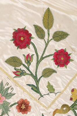 Lot 145 - A fine embroidered satin cover, English,...