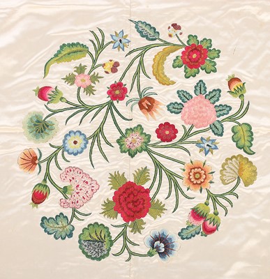Lot 145 - A fine embroidered satin cover, English,...