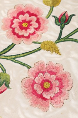 Lot 145 - A fine embroidered satin cover, English,...