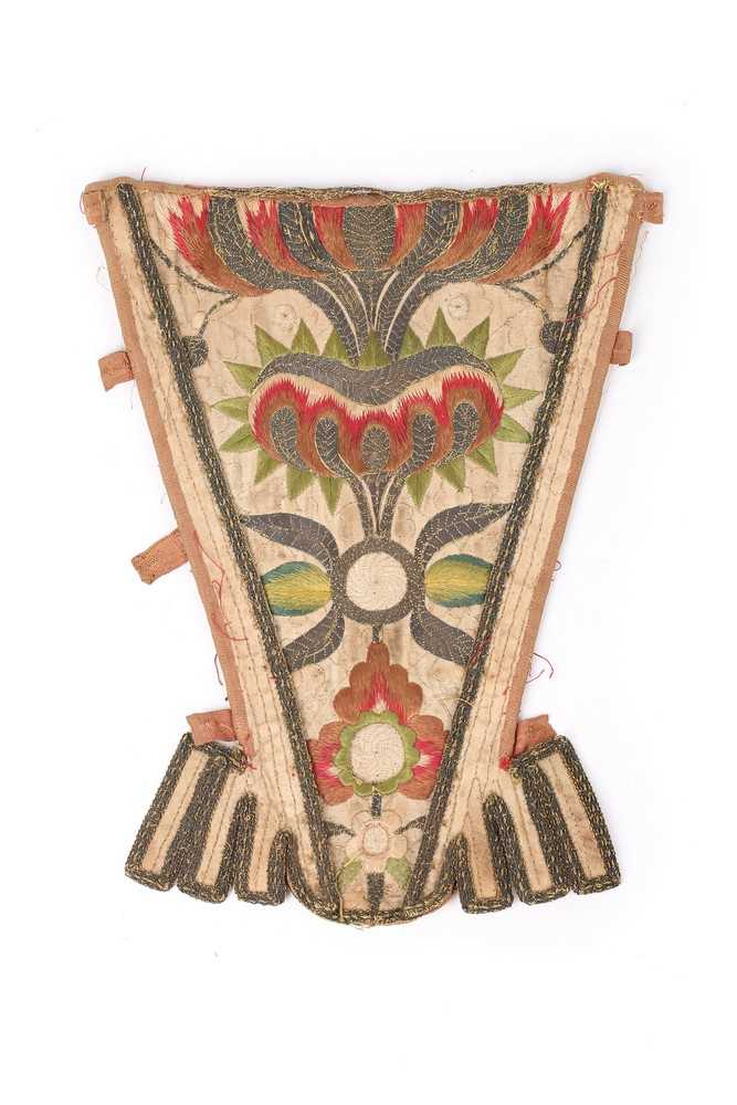 Lot 65 - An embroidered stomacher, English, circa 1710,...