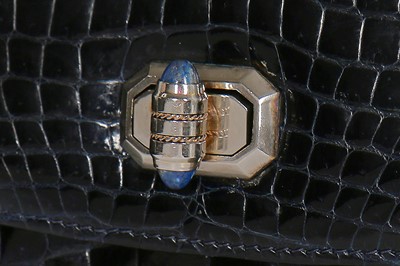 Lot 8 - A fine and rare Gucci ink-blue crocodile handbag with bamboo handle, 1960s