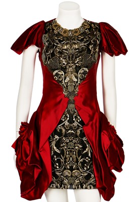 Lot 249 - An Alexander McQueen embroidered scarlet satin dress, 'Angels & Demons' collection, Autumn-Winter 2010-11