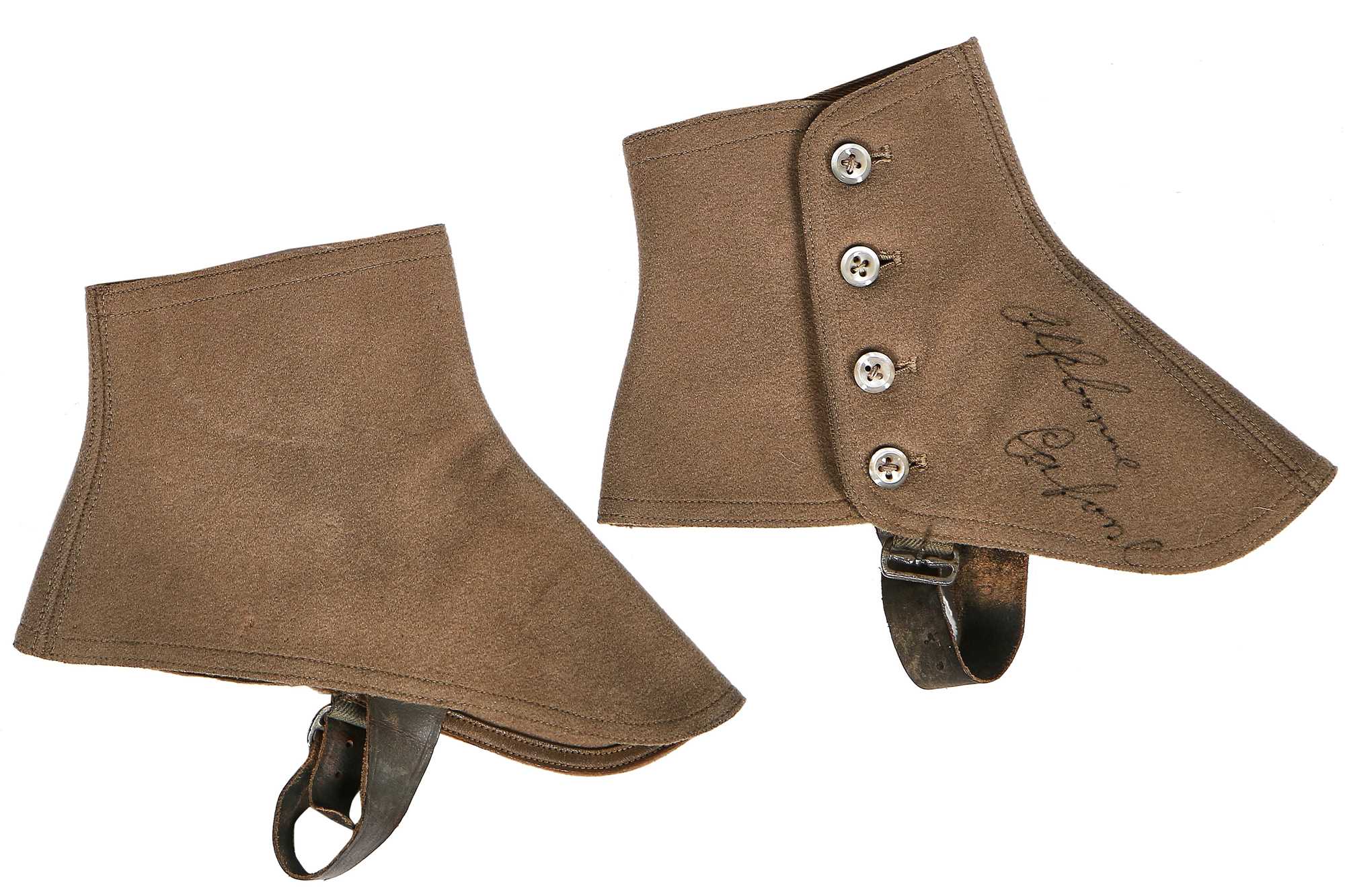 Lot 46 - A rare pair of spats autographed by Al (Scarface) Capone, 1920s