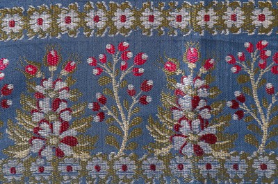 Lot 36 - A Spitalfields peacock-blue silk stole, 1810-20