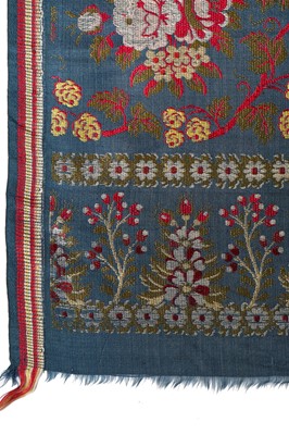 Lot 36 - A Spitalfields peacock-blue silk stole, 1810-20
