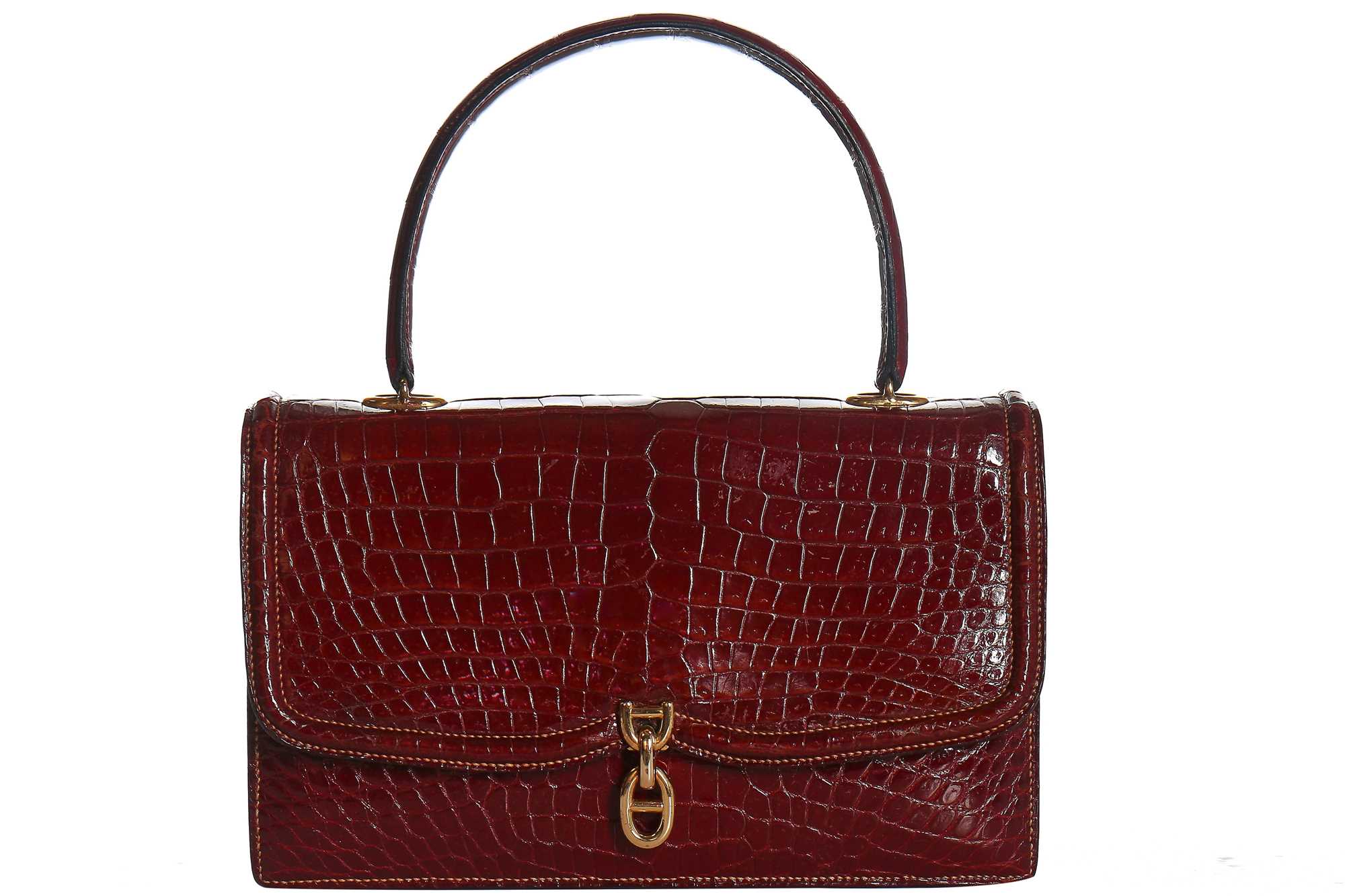 Lot 2 - An Hermès cherry-red crocodile sac chaine d'ancre, late 1950s-early 1960s