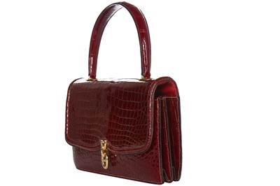 Lot 2 - An Hermès cherry-red crocodile sac chaine d'ancre, late 1950s-early 1960s