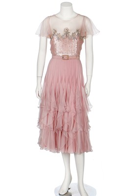 Lot 178 - A Valentino Garavani couture sequined pink chiffon cocktail dress, early 1980s