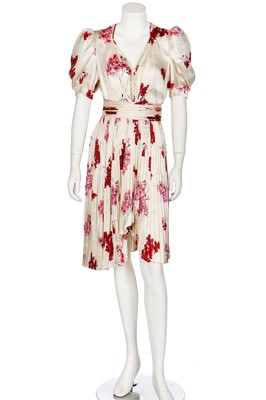 Lot 180 - A Valentino Garavani couture floral printed damask satin cocktail dress, circa 1983