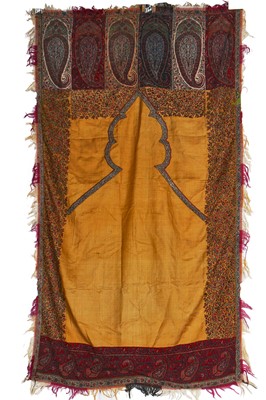 Lot 409 - A prayer arch, Mehrab, formed from Kashmir borders, 1820-30