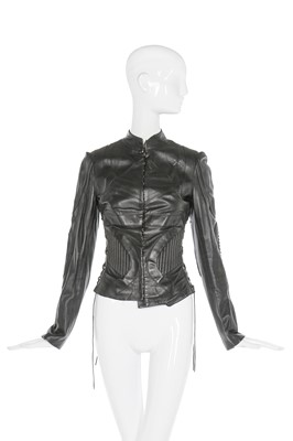Lot 25 - Alexander McQueen panelled black leather jacket, 'Scanners', Autumn-Winter 2003-04
