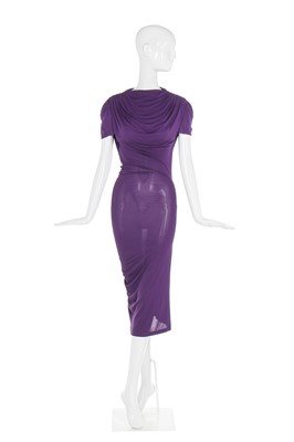 Lot 36 - Alexander McQueen purple draped jersey dress, 'Pantheon as Lecum', Autumn-Winter 2005-06