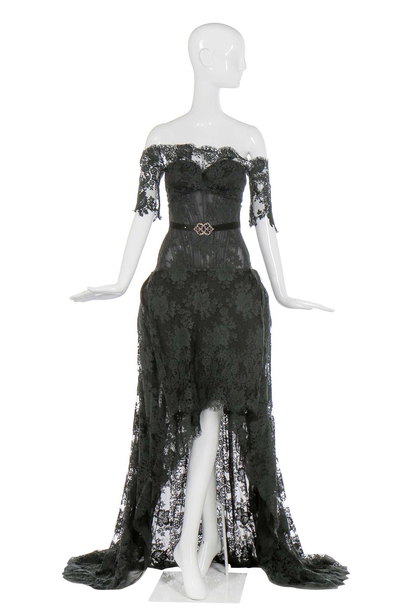 Lot 47 - Alexander McQueen black lace 'pannier' evening dress, 'Sarabande', Spring-Summer 2007