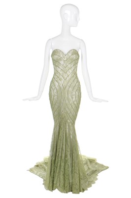 Lot 8 - Givenchy haute couture by Alexander McQueen green lace evening gown, 'Eclect-Dissect', A/W 1997-98