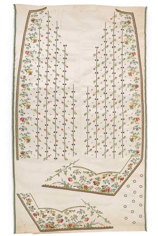 Lot 72 - An embroidered satin un-cut waistcoat panel,...