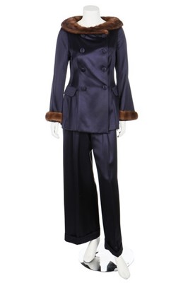 Lot 186 - A Nina Ricci navy satin and mink-trimmed...