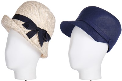 Lot 122 - A Balenciaga navy linen peaked cap, 1965-66