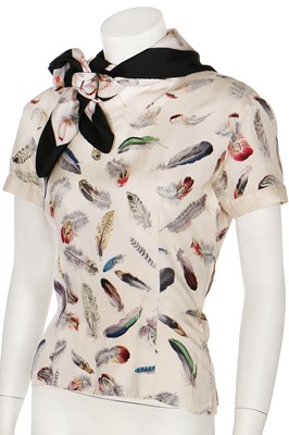 Lot 24 - An Hermès 'Plume' print by Henri de Linarès bodice and scarf, 1950s