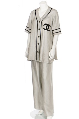 Lot 18 - A Chanel by Karl Lagerfeld linen baseball-style ensemble, probably 1984