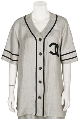 Lot 18 - A Chanel by Karl Lagerfeld linen baseball-style ensemble, probably 1984