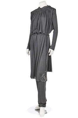Lot 110 - A Bill Gibb grey jersey three-piece ensemble, circa 1977