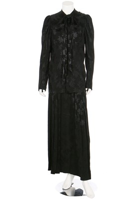 Lot 112 - An Ossie Clark black damask crêpe two-piece ensemble, early 1970s