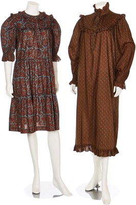 Lot 173 - Two Yves Saint Laurent printed smock-dresses in shades of brown, late 1970s