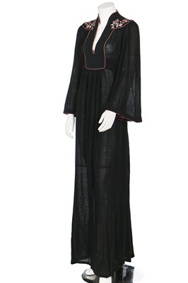 Lot 140 - An Ossie Clark Indian embroidered black cheesecloth dress, mid 1970s