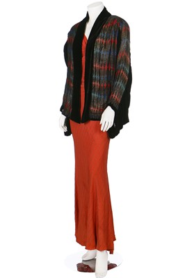 Lot 34 - A good lamé evening jacket in shades of coral and blue, probably Liberty, 1930s