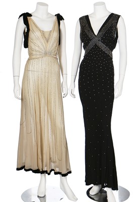 Lot 38 - Four bias-cut evening gowns, mainly black, 1930s