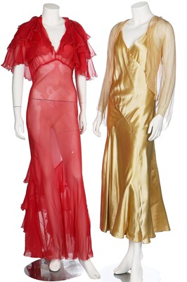 Lot 45 - A group of evening wear in shades of pink, yellow and gold, 1930s