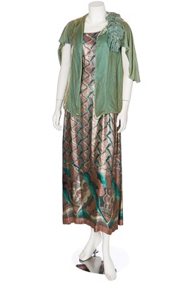 Lot 47 - A lamé evening gown in shades of pink, silver and blue, mid-1920s, altered in the 1930s