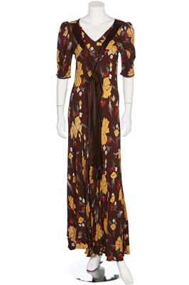 Lot 59 - Three bias-cut dresses in shades of orange, brown and yellow, 1930s