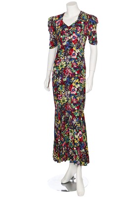 Lot 60 - A good bias-cut floral printed crêpe dress, 1930s