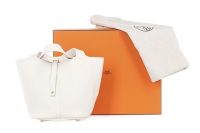 Lot 1 - An Hermès white clemence leather Picotin Lock...