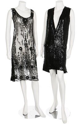 Lot 1 - A beaded black chiffon and crêpe evening dress, early 1920s