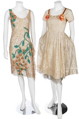 Lot 17 - Ten lace and white-worked summer dresses, 1920-30s