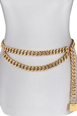 Lot 233 - A Chanel gilt chain belt with perfume bottle charm, probably c.1990
