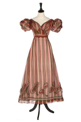 Lot 85 - A pink and green striped silk gauze dress,...