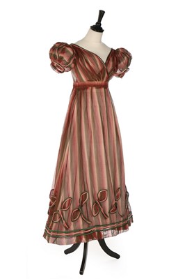 Lot 85 - A pink and green striped silk gauze dress,...
